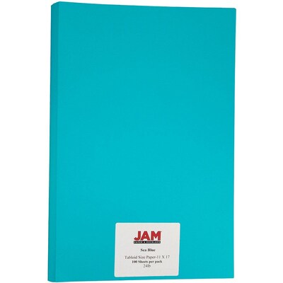 JAM Paper Matte Colored 11" x 17" Copy Paper, 24 lbs., Sea Blue Recycled, 100 Sheets/Pack (16728465)