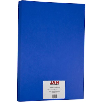 JAM Paper Matte Colored 11 x 17 Copy Paper, 24 lbs., Presidential Blue Recycled, 100 Sheets/Pack (