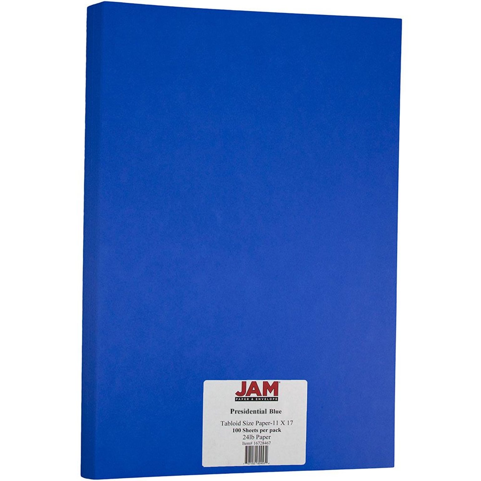 JAM Paper Matte Colored 11 x 17 Copy Paper, 24 lbs., Presidential Blue Recycled, 100 Sheets/Pack (16728467)