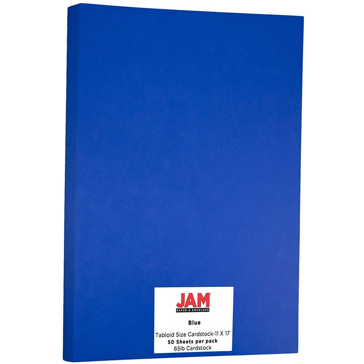 JAM Paper® Ledger 65lb Colored Cardstock, Tabloid Size, 11 x 17, Presidential Blue Recycled, 50 Sheets/Pack (16728477)