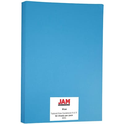 JAM Paper Ledger 65 lb. Cardstock Paper, 11 x 17, Blue, 50 Sheets/Pack (16728479)