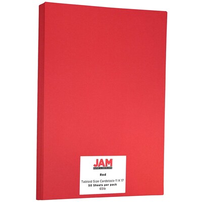 JAM Paper Ledger 65 lb. Cardstock Paper, 11 x 17, Red, 50 Sheets/Pack (16728488)