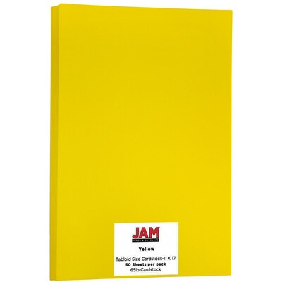 JAM Paper Ledger 65 lb. Cardstock Paper, 11 x 17, Yellow, 50 Sheets/Pack (16728490)