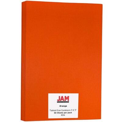 JAM Paper® Ledger 65lb Colored Cardstock, Tabloid Size, 11" x 17", Orange Recycled, 50 Sheets/Pack (16728492)
