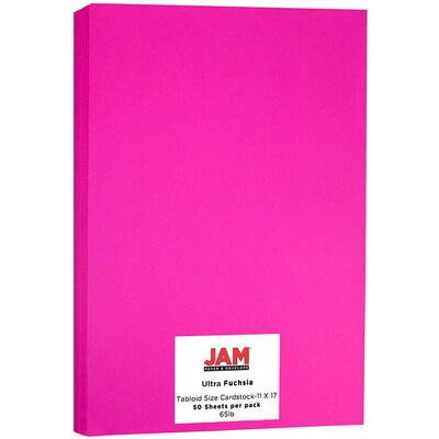 JAM Paper® Ledger 65lb Colored Cardstock, Tabloid Size, 11 x 17, Ultra Fuchsia Pink, 50 Sheets/Pac