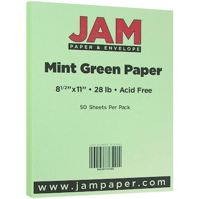 JAM Paper Matte Colored 8.5 x 11 Copy Paper, 28 lbs., Mint Green, 50 Sheets/Pack (16732385)