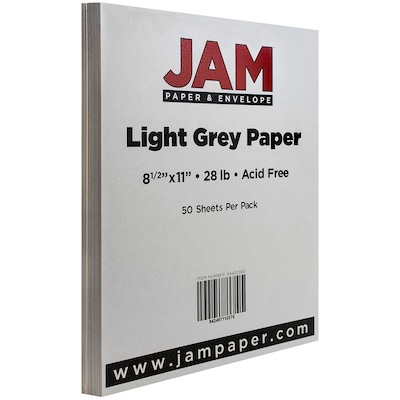 JAM Paper Matte Colored Paper, 28 lbs., 8.5 x 11, Light Gray, 50  Sheets/Pack (64432380)