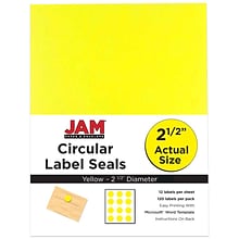 JAM Paper® Round Circle Label Sticker Seals, 2.5 inch diameter, Yellow, 120/pack (147628582)