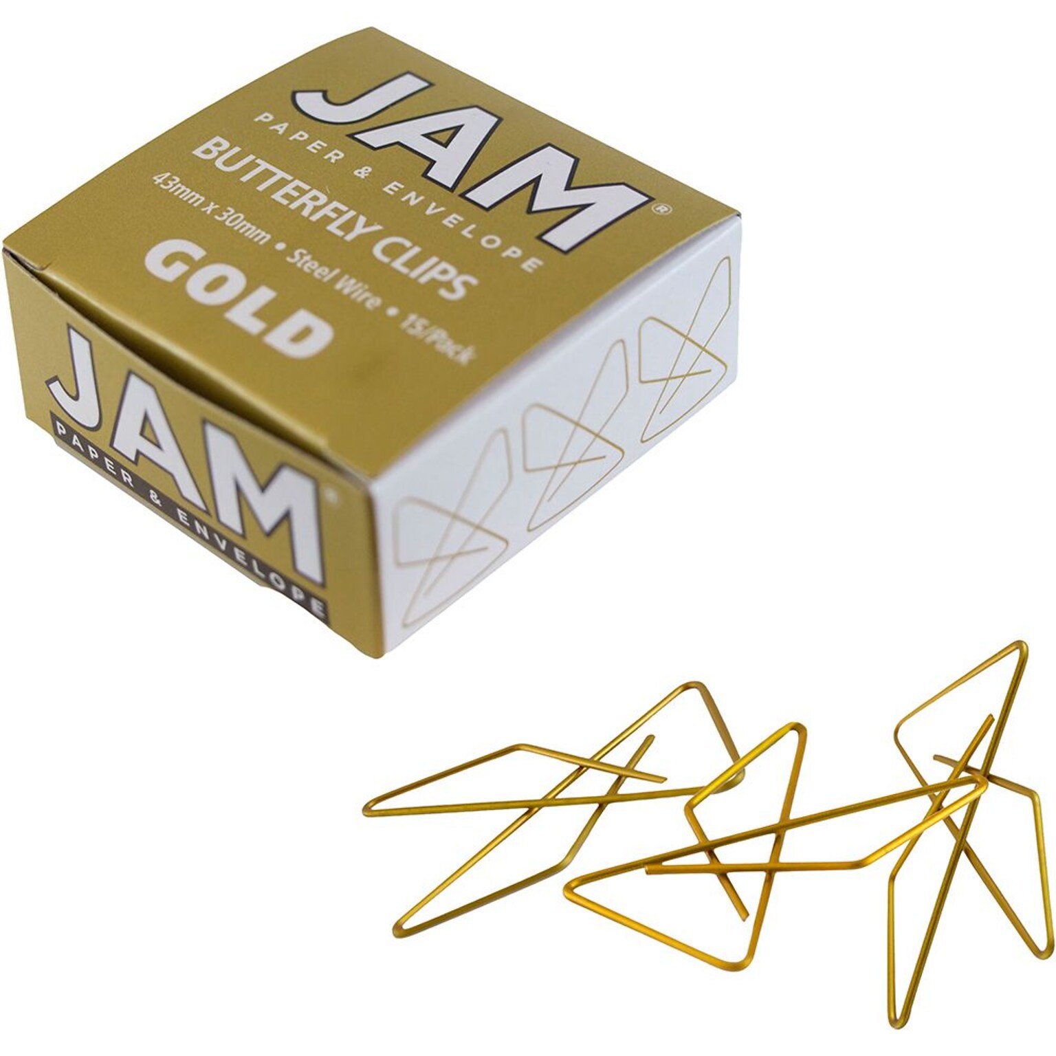 JAM PAPER Butterfly Clips, Gold, 15/Pack (22116346)