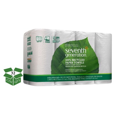Seventh Generation™ 100% Recycled Paper Towel Rolls, 2-Ply, 11 x 5.4 Sheets, 156 Sheets/Roll, 8 Rolls/Pk, 32 Rolls/Ct (13739)