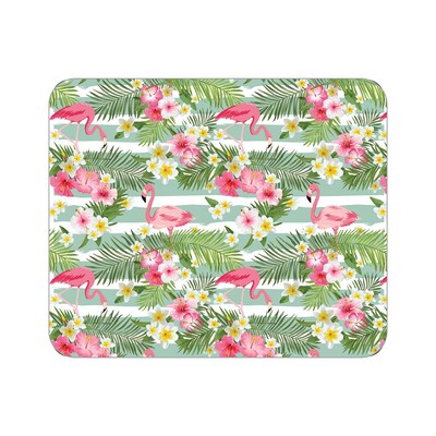 OTM Prints Series White Mousepad; Flamingo & Flowers