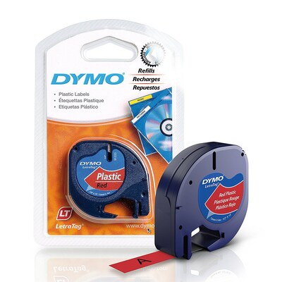 DYMO LetraTag 91333 Plastic Label Maker Tape, 1/2 x 13, Black on Red (91333)