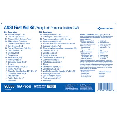 First Aid Only Plastic First Aid Kit, ANSI 2015 Class B, 50 People, 199 Pieces (90566)