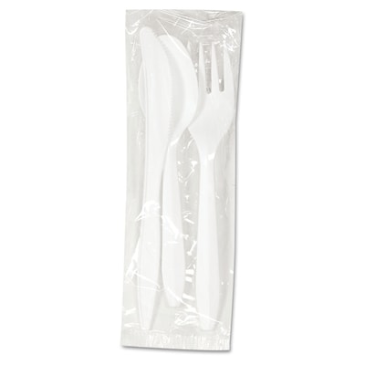 Boardwalk Three-Piece Wrapped Cutlery Kit: Fork, Knife, Spoon; White, 250 Kits/Carton (BWKCOMBOKIT)