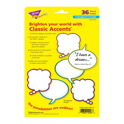 Trend Enterprises® Pre Kindergarten - 9th Grades Classic Accents, Speech Balloons, 36/PK, 3 PK/BD