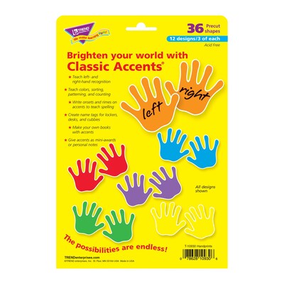 Trend Enterprises® Pre Kindergarten - 9th Grades Classic Accents, Handprints, 36/PK, 3 PK/BD