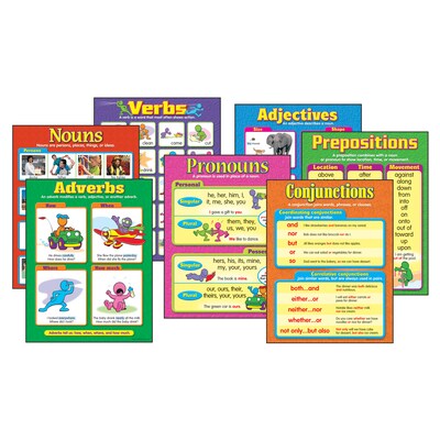 Trend Enterprises Seven Parts of Speech Learning Charts, 22" x 17", 7 Charts/Set (T-38932)