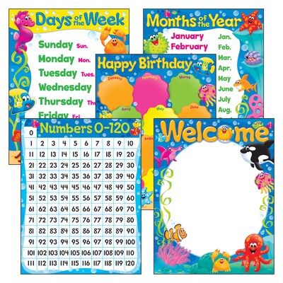 Trend Enterprises® Classroom Basics Sea Buddies™ Learning Charts Combo Pack, Grade PreK - 3rd