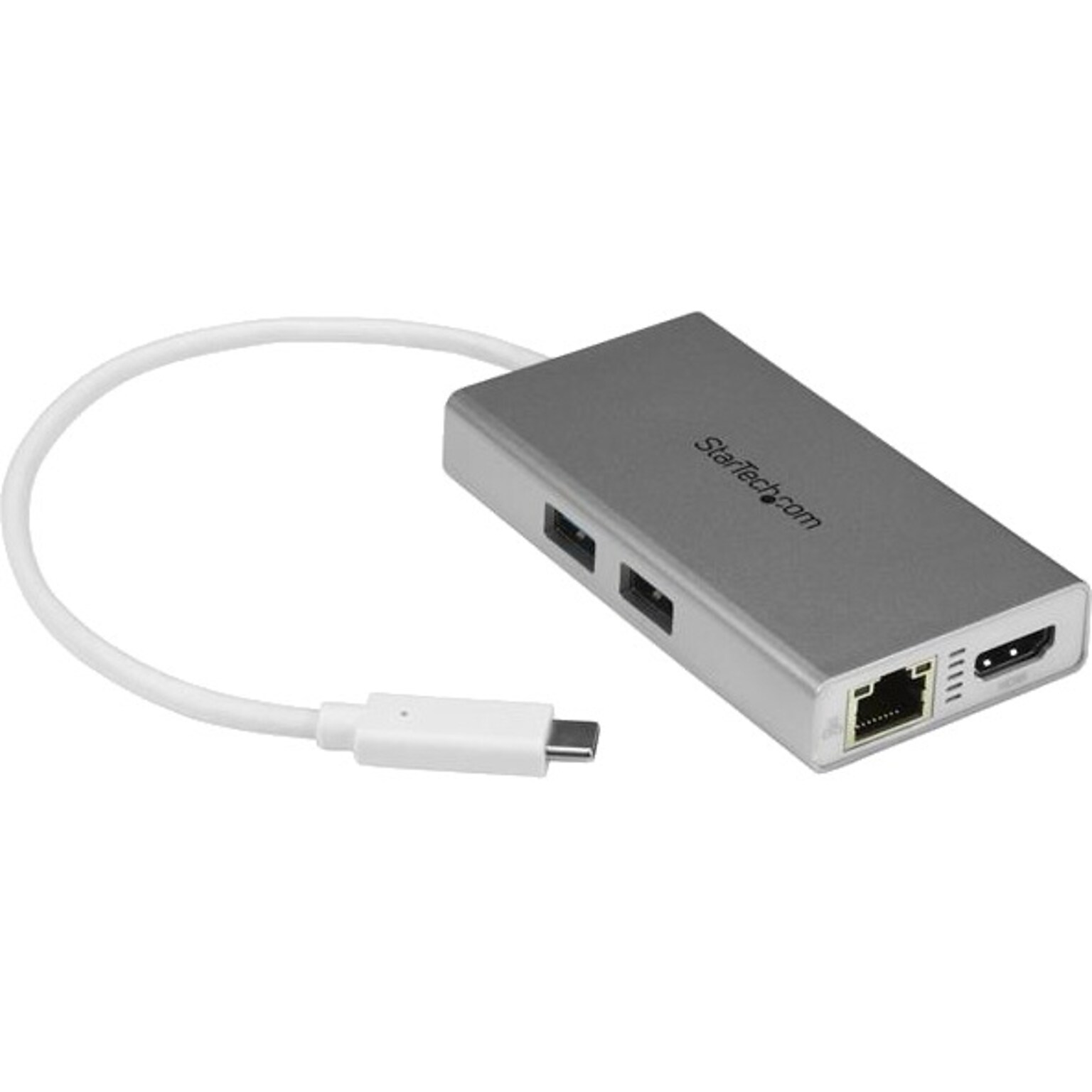 StarTech.com USB-C Multiport Adapter for Laptops, Power Delivery, 4K HDMI, GbE, USB 3.0, Silver & White, Portable USB-C Adapter
