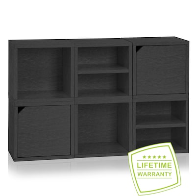 Way Basics 25.2H 6 Cubby Connect Cube System Modern Modular Eco Storage Bookcase, Black Wood Grain (C-6CUBE-BK)