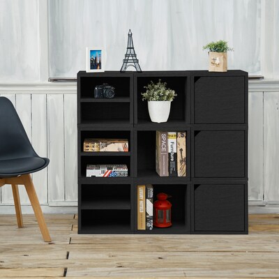 Way Basics 37.8H 9 Cubby Connect Cube System Modern Modular Eco Storage Bookcase, Black Wood Grain (C-9CUBE-BK)
