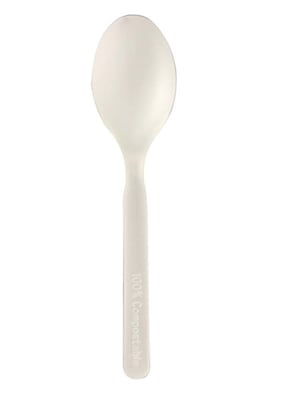 BioGreenChoice Plastic Teaspoon, Medium-Weight, White, 1000/Carton (BGC-2032)