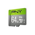 PNY Elite P-SDU64U185EL-G microSDXC P-SDU64U185EL-GE 64GB Elite Class 10 U1 MicroSD Flash Card