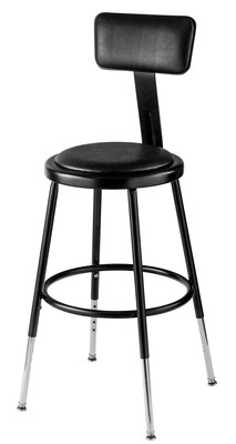 NPS Adjustable-Height Vinyl Padded Stool with Adjustable Backrest, Black/Black
