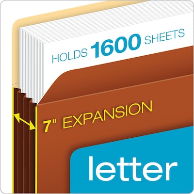 Pendaflex Heavy Duty Pockets, 7" Expansion Pocket Folders, Full Length Tab, Letter Size, Brown, 5/Box (15444HD)