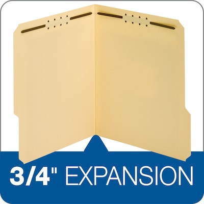 Pendaflex Heavy Duty Manila Fastener Folders, 3/4" Expansion, 1/3 Cut Tabs, Letter Size, Manila, 50/Box (14537-18PT)