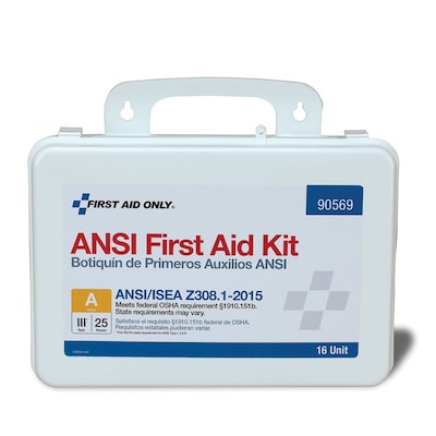 First Aid Only® ANSI A Compliant Kit, 16 Units, Plastic (90569)