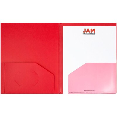 JAM Paper Heavy Duty Plastic Multi-Pocket Folders, 6 Pocket Organizer, Red, 2/Pack (389MP6re)