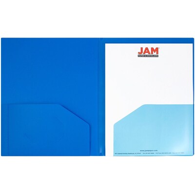 JAM Paper® Heavy Duty Plastic Multi-Pocket Folders, 4 Pocket Organizer, Blue, 2/Pack (389MP4bu)