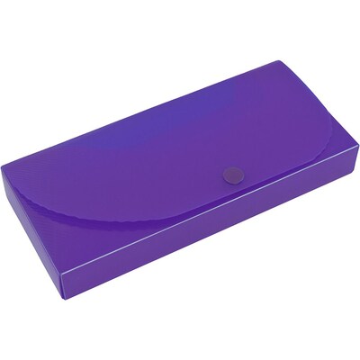 JAM Paper Plastic Pencil Case, Snap Button Pencil Case Box, Purple (166532743)