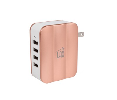 LAX Smartpower 4 Port USB Wall Charger Fast Charging for iPhone, iPad, Samsung, Tablets, Rose