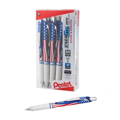 Pentel Stars & Stripes Edition EnerGel RTX Liquid Gel Pens, Medium Point, Black Ink, Dozen (BL77USA-