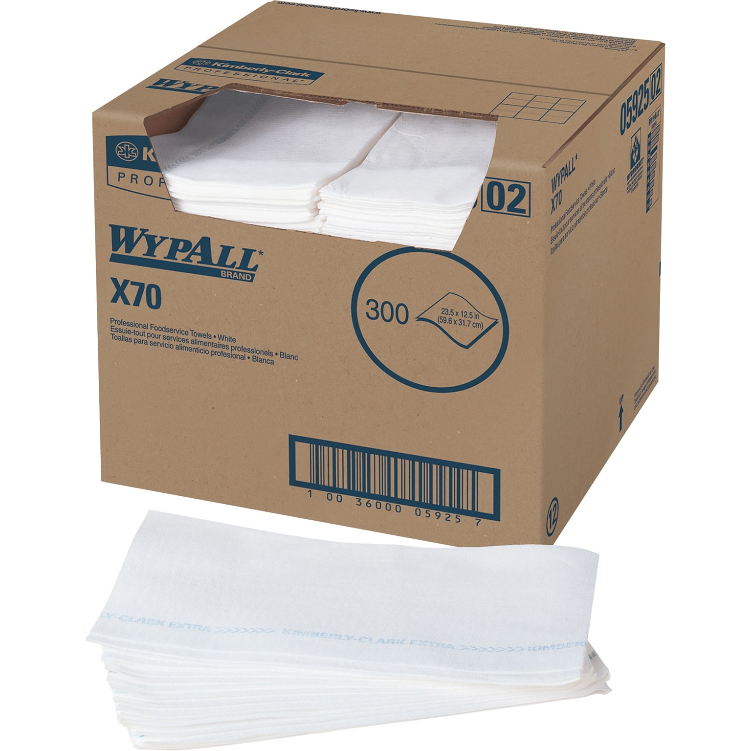 WypAll X70 Food Service Wipers, White, 300 Wipers/Box (KCC05925)