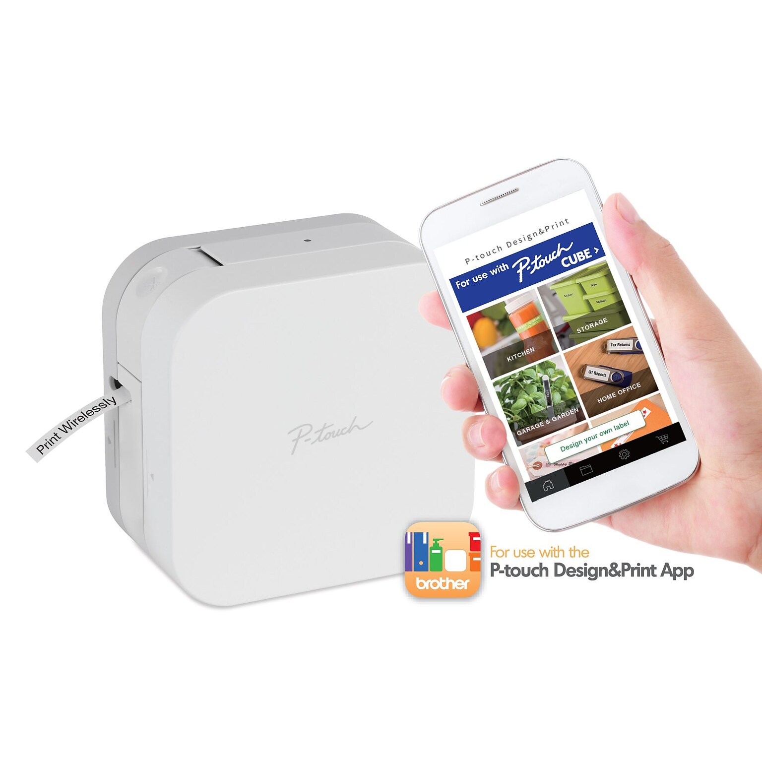P-Touch® CUBE Smartphone Dedicated Label Maker with Bluetooth Wireless Technology, White