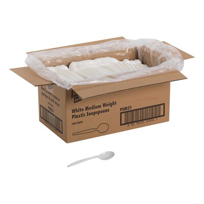 Dixie Plastic Soup Spoon, 5-9/16” Medium-Weight, White, 1000/Pack (PSM21)