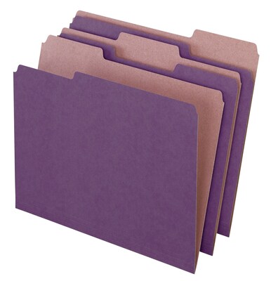 Pendaflex Earthwise Recycled Color File Folders, 3 Tab Positions, Letter, Violet, 100/Box (4335)