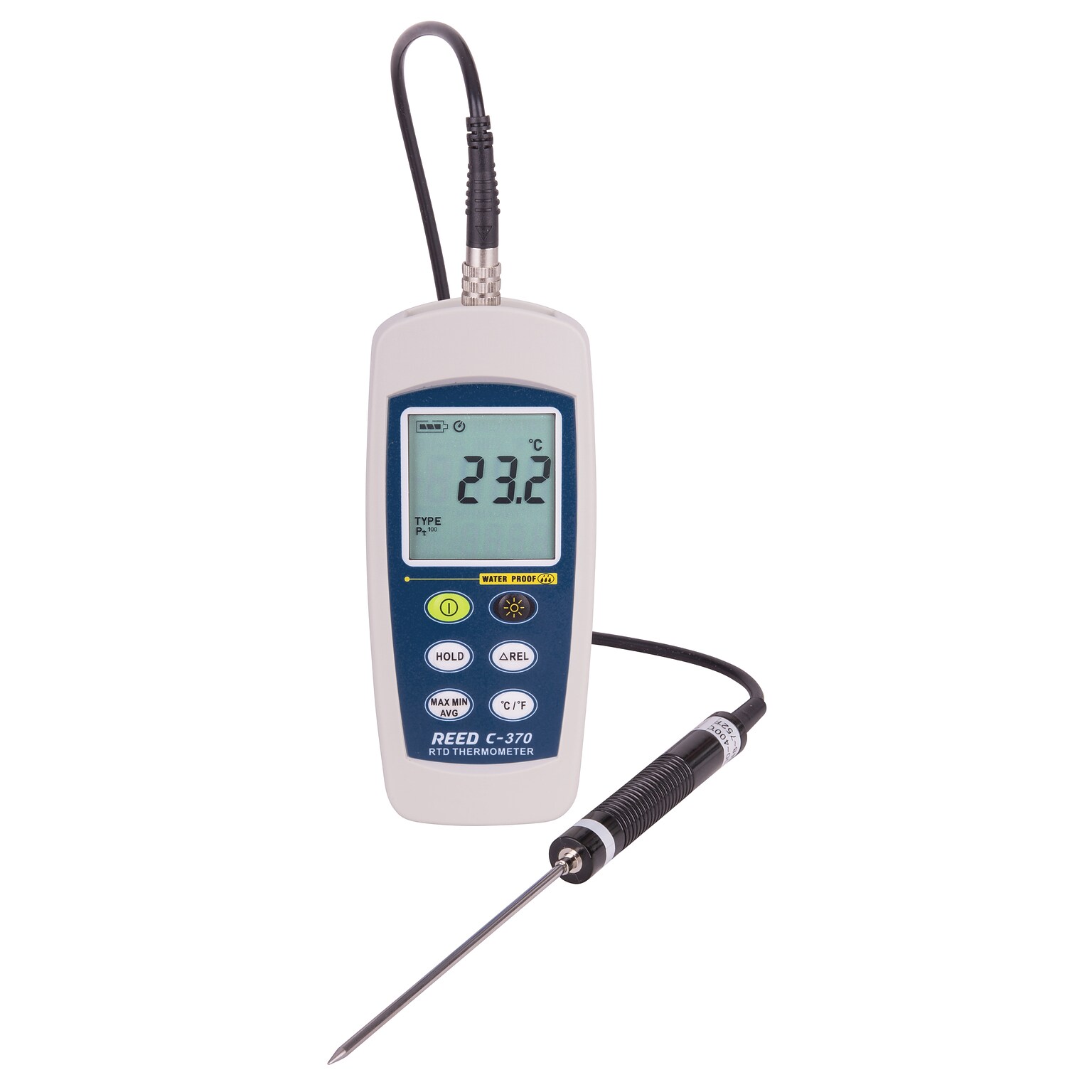 REED C-370 RTD Thermometer, -148 to 572degF (-100 to 300degC), Waterproof (IP67) (C0370)