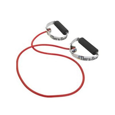 Thera-Band® Resistance Tubing with Soft Grip Handles, Red/ Medium, 48