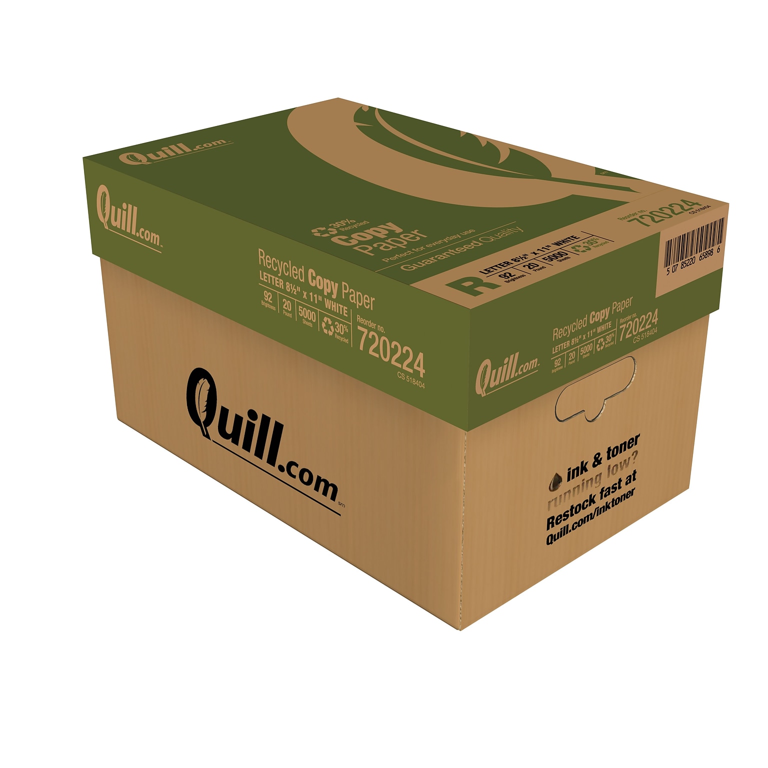 Quill Brand®  30% Recycled 8.5 x 11 Copy Paper, 20 lbs., 92 Brightness, 500 Sheets/Ream, 10 Reams/Carton (720224CT)