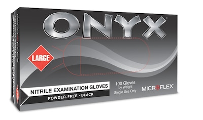 Ansell ONYX® Black Ambidextrous Nitrile Exam Gloves, Powder-Free, Size Large, 100/BX (748-N643)