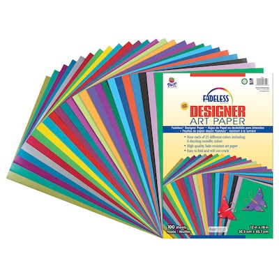 Fadeless Designer Art Paper Sheets, 12x18, 25 Assorted Colors, 100 Sheets/Pack