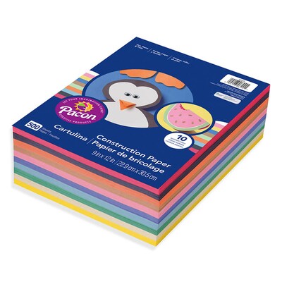 Roselle Vibrant Construction Paper, Assorted, 12"H x 9"W, 500 Sheets