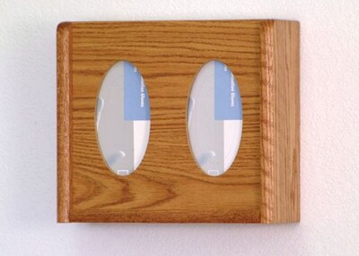 Wooden Mallet 2 Pocket Horizontal Wall Medium Oak Glove Dispenser (GBW11-2MO)