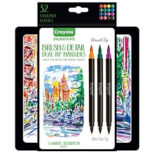 Crayola Brush & Detail Dual Tip Markers, Brush Tip/Ultra Fine Tip, 16/Pack (58-6501)