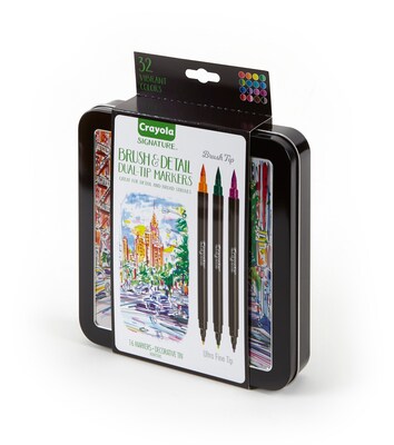 Crayola Brush & Detail Dual Tip Markers, Brush Tip/Ultra Fine Tip, 16/Pack (58-6501)