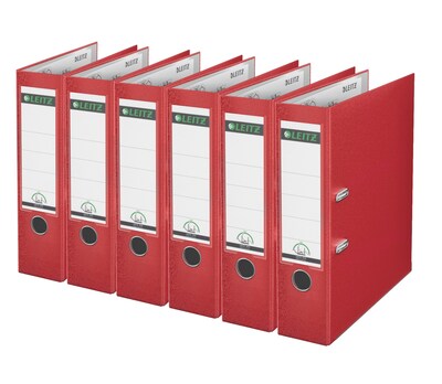 Leitz A4 Binders 3 2-Ring A4 Binders, D-Ring, Red, 6/Pack (1010PACK-RD)